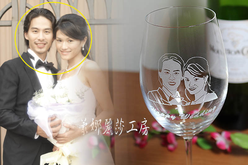 Q版人像酒杯,結婚對杯,酒杯刻字